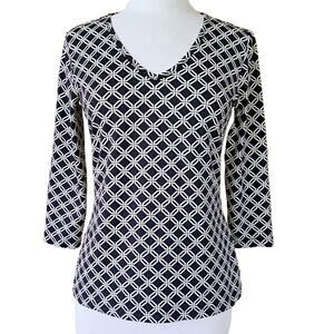 J McLaughlin V-neck Signature Tee Small Catalina Cloth Top Navy Ivory 3/4 Sleeve